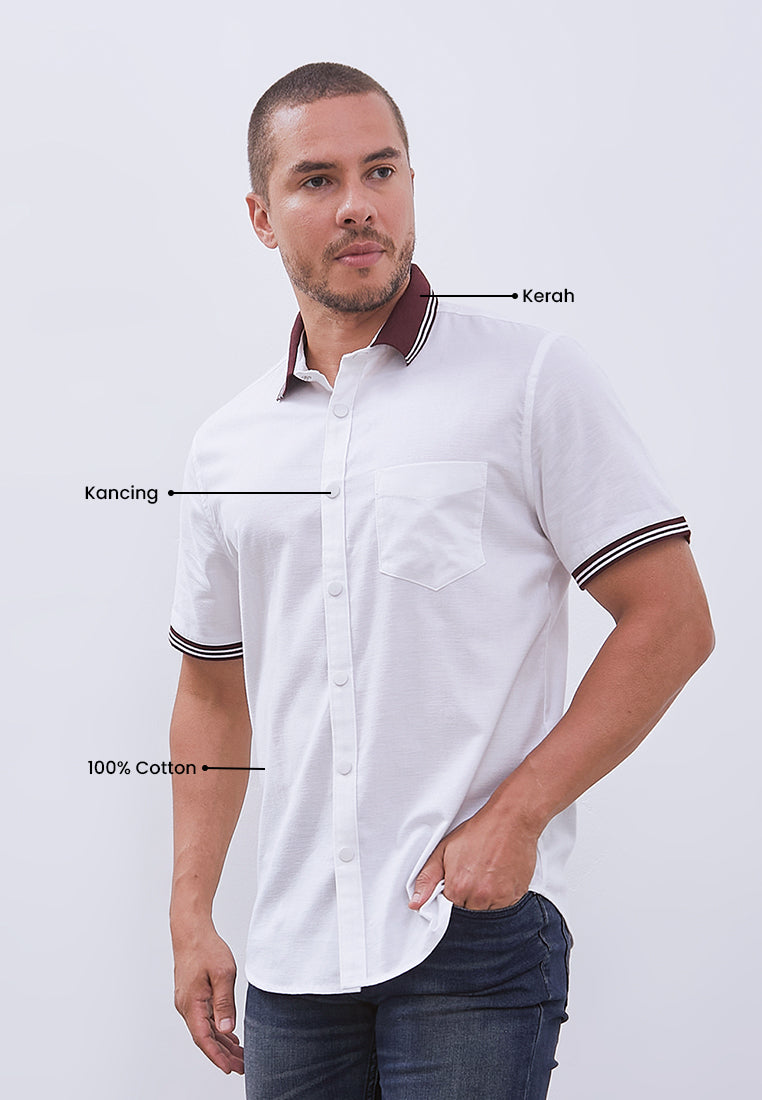 MANZONE - Kemeja Oxford Lengan Pendek Pria Turner Slim Fit - White