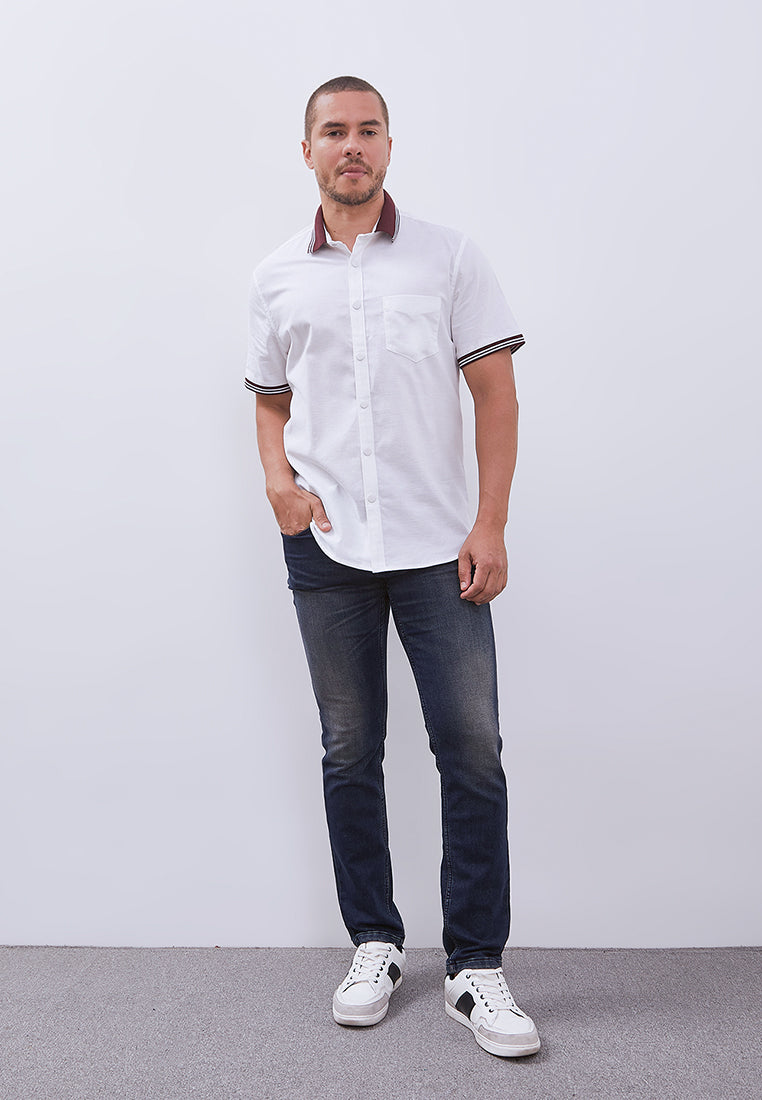 MANZONE - Kemeja Oxford Lengan Pendek Pria Turner Slim Fit - White