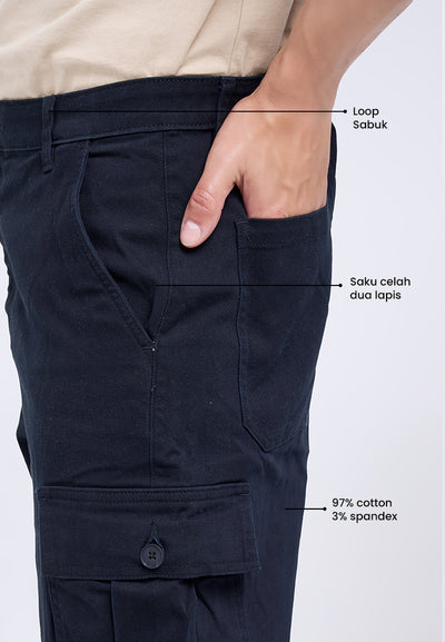 MANZONE - Celana Panjang Cargo Pria Bosila 4 - Black