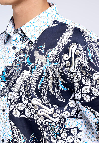 MANZONE - Kemeja Batik Lengan Pendek Pria Brama Comfort Fit - White