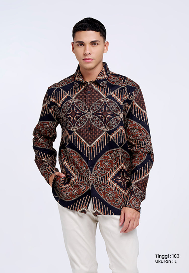 MANZONE - Kemeja Batik Lengan Panjang Pria Brawijaya Comfort Fit - Black