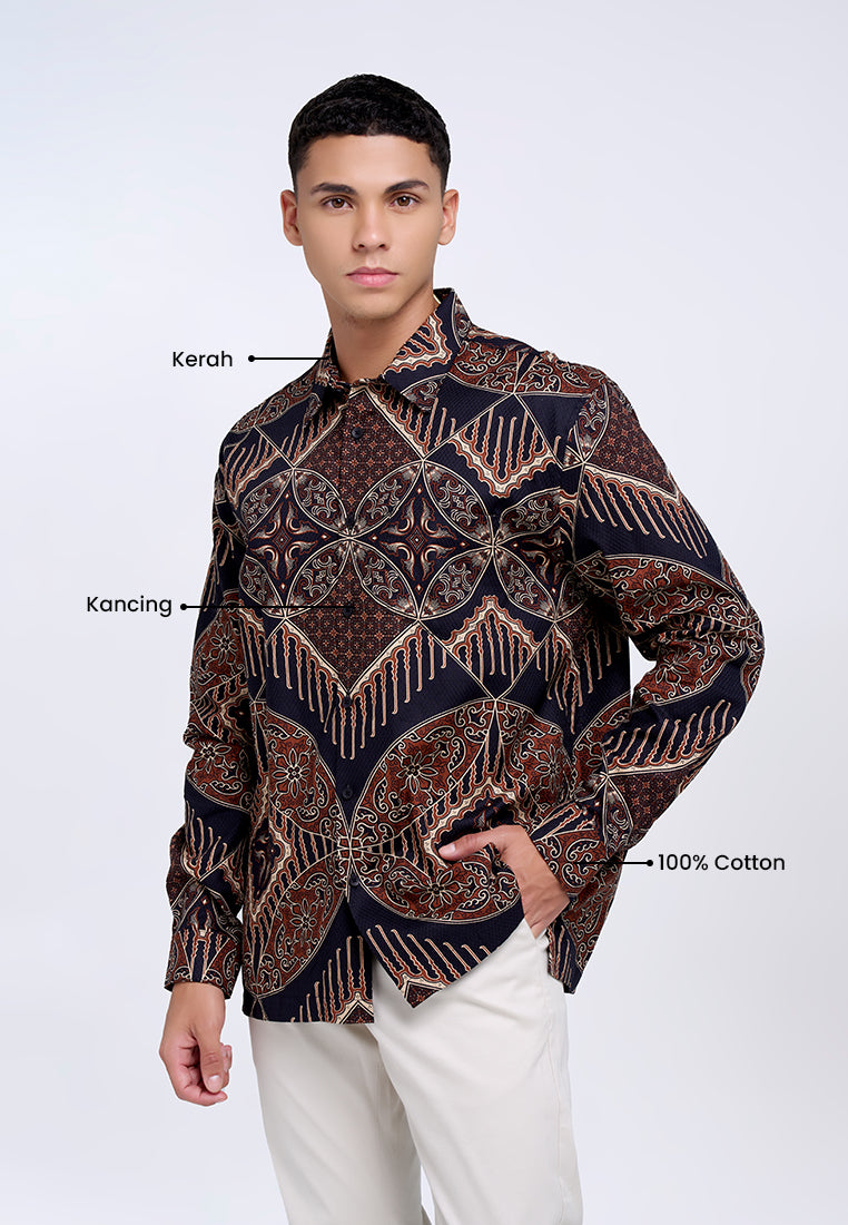 MANZONE - Kemeja Batik Lengan Panjang Pria Brawijaya Comfort Fit - Black