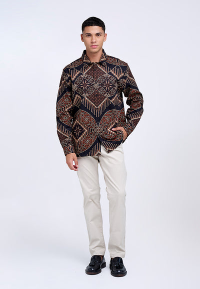 MANZONE - Kemeja Batik Lengan Panjang Pria Brawijaya Comfort Fit - Black