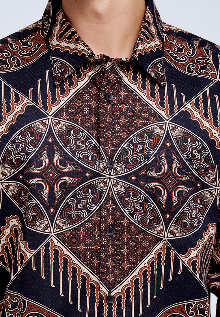 MANZONE - Kemeja Batik Lengan Panjang Pria Brawijaya Comfort Fit - Black