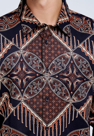 MANZONE - Kemeja Batik Lengan Panjang Pria Brawijaya Comfort Fit - Black