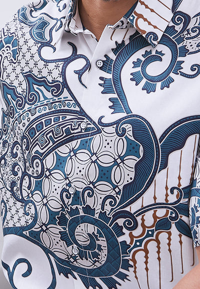 MANZONE - Kemeja Batik Lengan Pendek Pria Cakrayudha 02 Comfort Fit - White