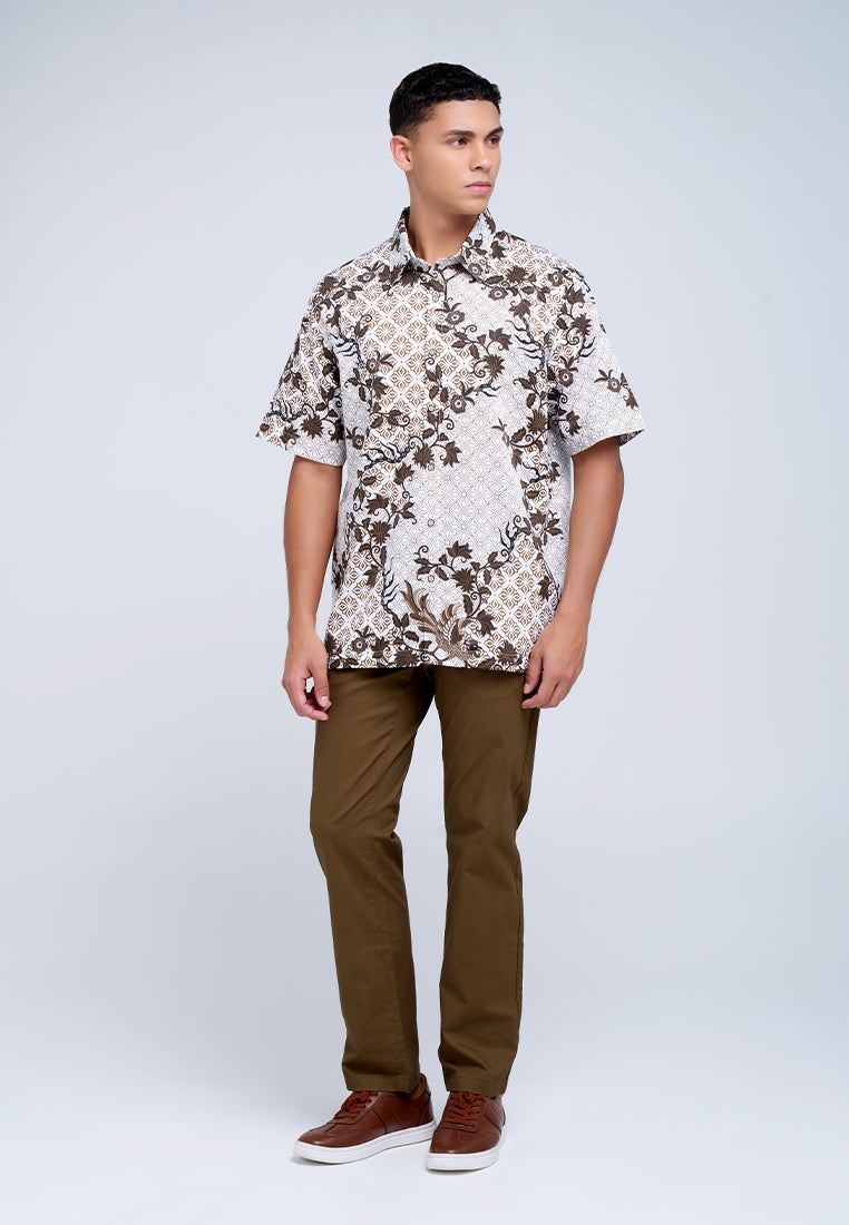 MANZONE - Kemeja Batik Lengan Pendek Pria Cakrayudha 03 Comfort Fit - White