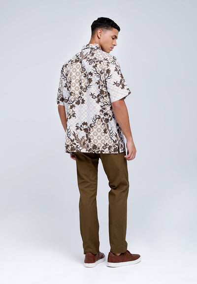 MANZONE - Kemeja Batik Lengan Pendek Pria Cakrayudha 03 Comfort Fit - White