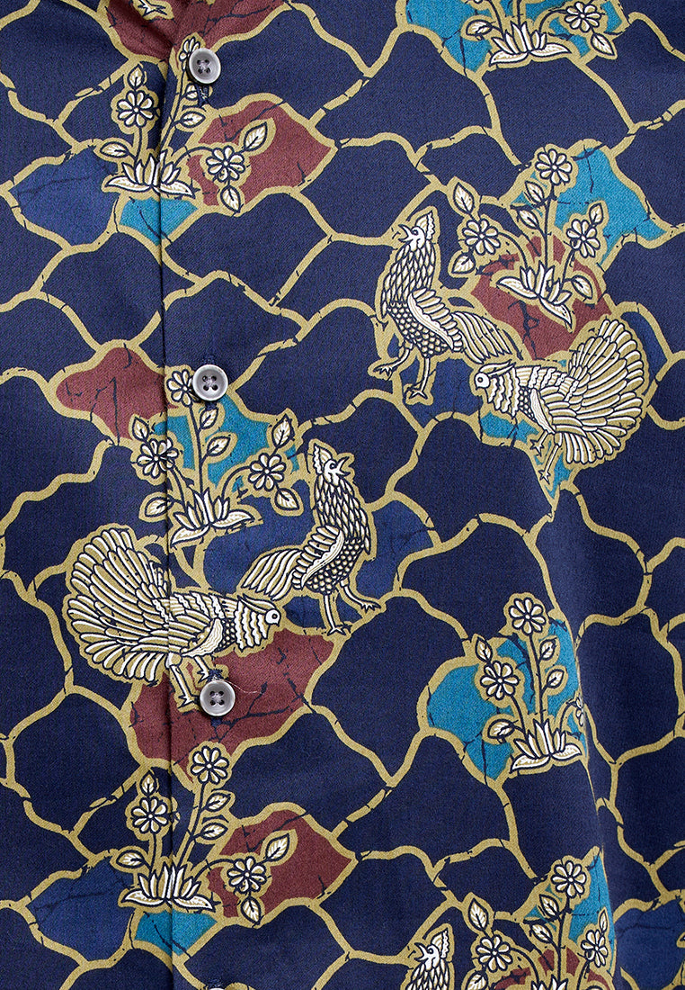 MANZONE - Kemeja Batik Lengan Pendek Pria Cakrayudha 05 Comfort Fit - Navy