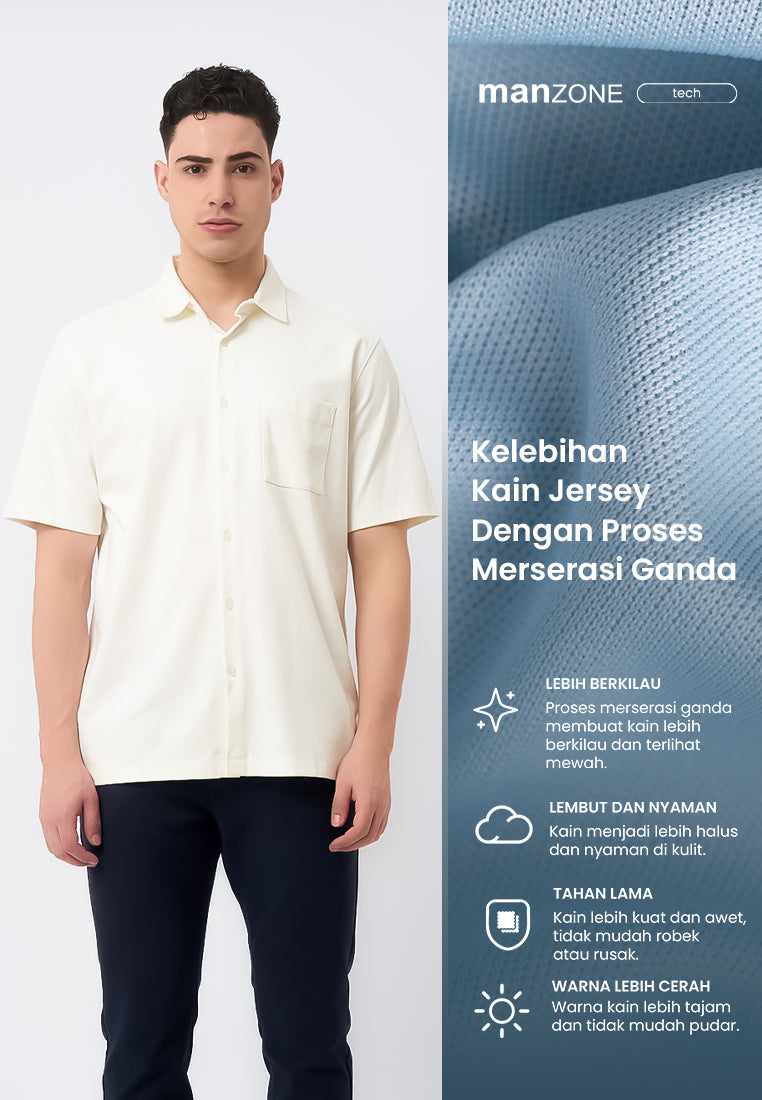 MANZONE - Kemeja Lengan Pendek Interclock Pria Hubner 1 Comfort Fit - White