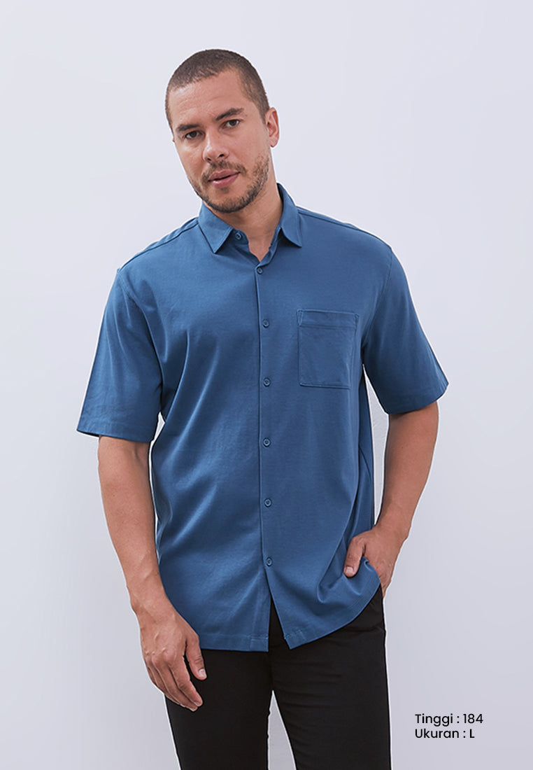 MANZONE - Kemeja Lengan Pendek Interclock Pria Hubner 2 Comfort Fit - Blue