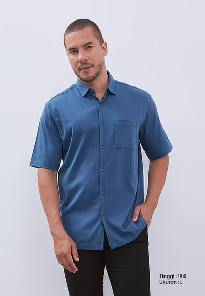MANZONE - Kemeja Lengan Pendek Interclock Pria Hubner 2 Comfort Fit - Blue
