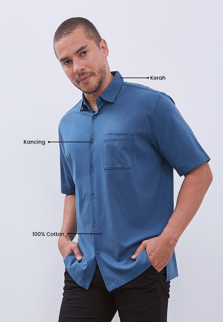 MANZONE - Kemeja Lengan Pendek Interclock Pria Hubner 2 Comfort Fit - Blue