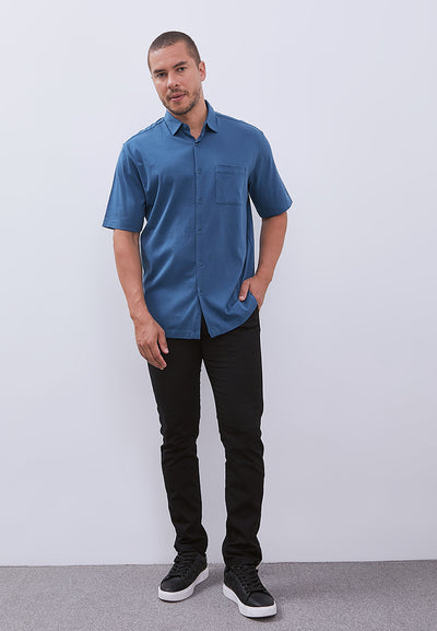 MANZONE - Kemeja Lengan Pendek Interclock Pria Hubner 2 Comfort Fit - Blue