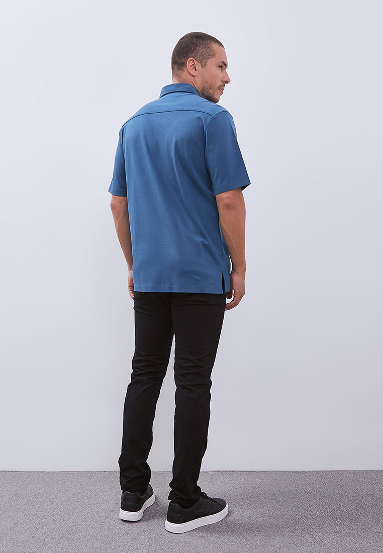 MANZONE - Kemeja Lengan Pendek Interclock Pria Hubner 2 Comfort Fit - Blue