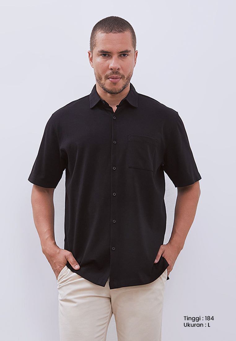 MANZONE - Kemeja Lengan Pendek Interclock Pria Hubner 4 Comfort Fit - Black