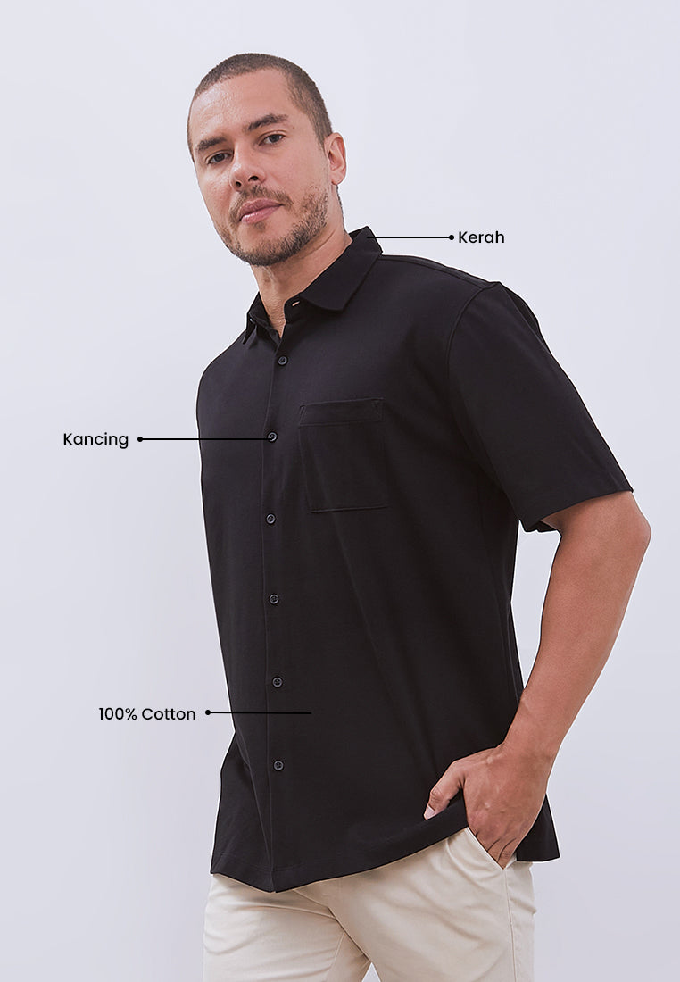 MANZONE - Kemeja Lengan Pendek Interclock Pria Hubner 4 Comfort Fit - Black