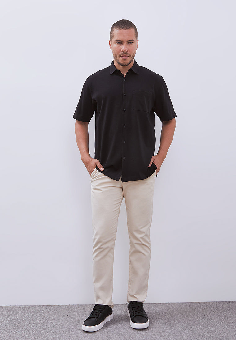 MANZONE - Kemeja Lengan Pendek Interclock Pria Hubner 4 Comfort Fit - Black