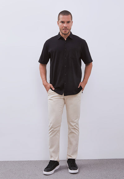 MANZONE - Kemeja Lengan Pendek Interclock Pria Hubner 4 Comfort Fit - Black