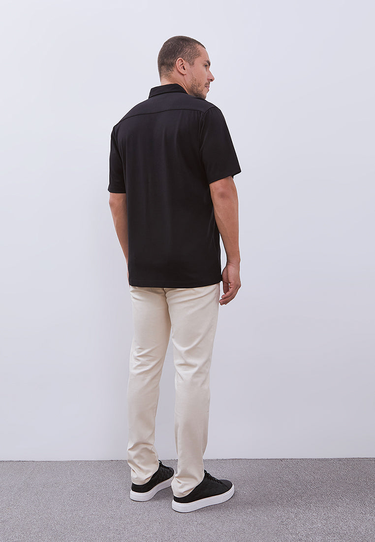 MANZONE - Kemeja Lengan Pendek Interclock Pria Hubner 4 Comfort Fit - Black