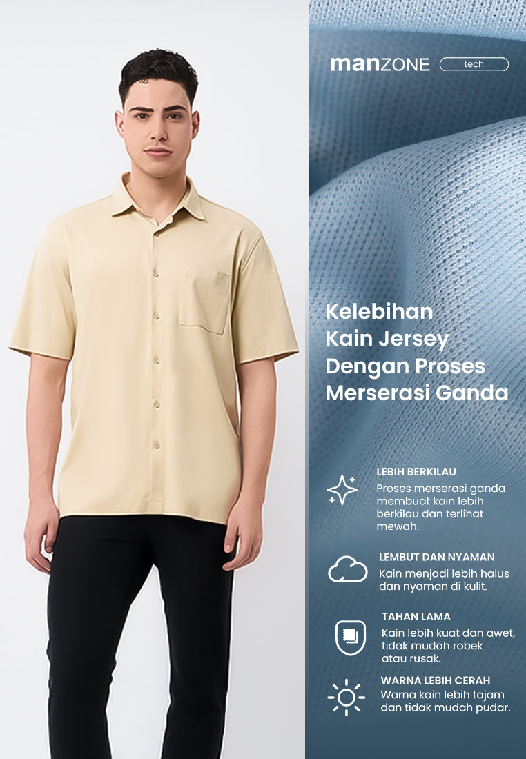 MANZONE - Kemeja Lengan Pendek Interclock Pria Hubner 6 Comfort Fit - Beige
