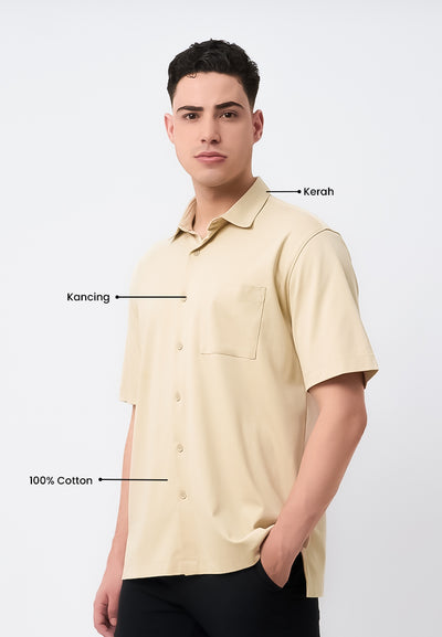 MANZONE - Kemeja Lengan Pendek Interclock Pria Hubner 6 Comfort Fit - Beige