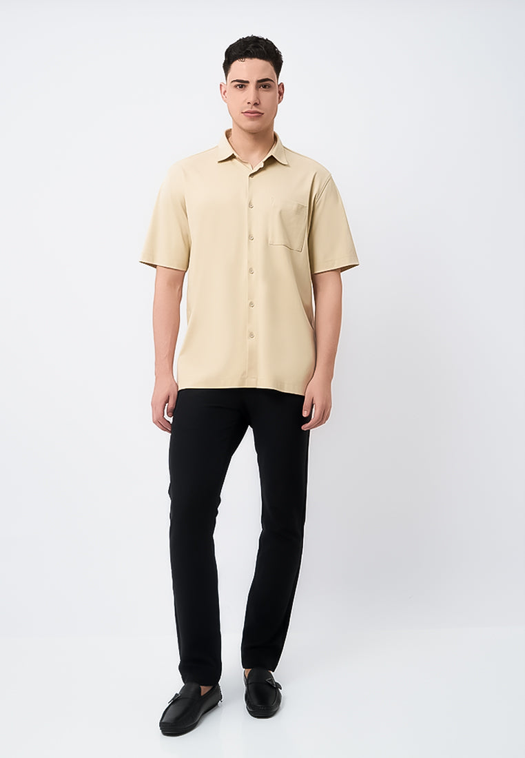 MANZONE - Kemeja Lengan Pendek Interclock Pria Hubner 6 Comfort Fit - Beige