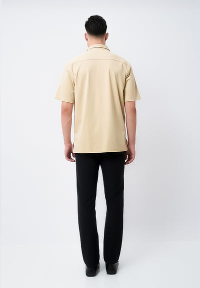 MANZONE - Kemeja Lengan Pendek Interclock Pria Hubner 6 Comfort Fit - Beige