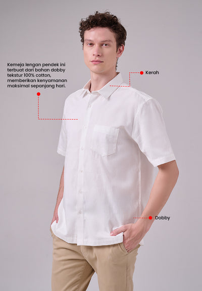 MANZONE - Kemeja Dobby Lengan Pendek Pria Janis Comfort Fit - White