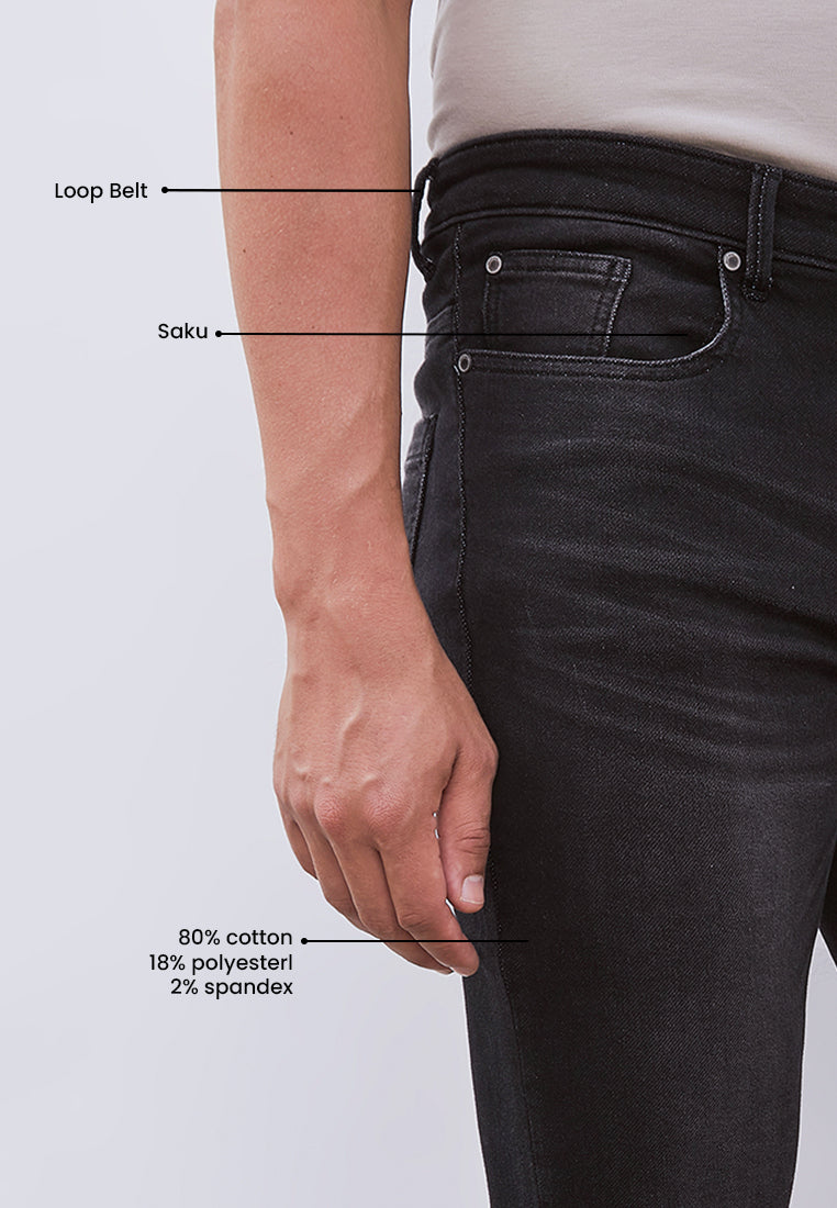 MANZONE - Celana Panjang Denim Pria Kmell 1 Pria Slim Fit - Black