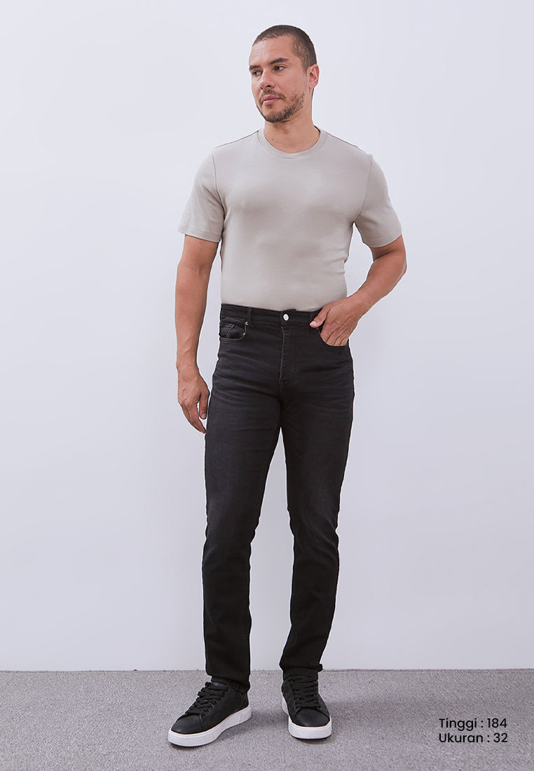 MANZONE - Celana Panjang Denim Pria Kmell 2 Pria Slim Fit - Dark Grey