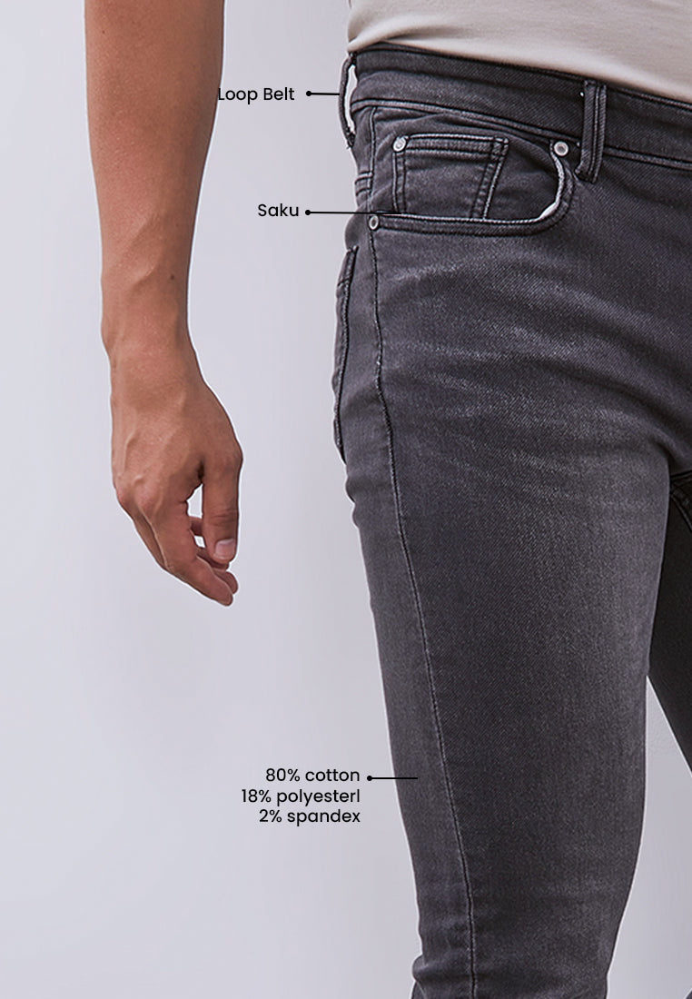 MANZONE - Celana Panjang Denim Pria Kmell 2 Pria Slim Fit - Dark Grey