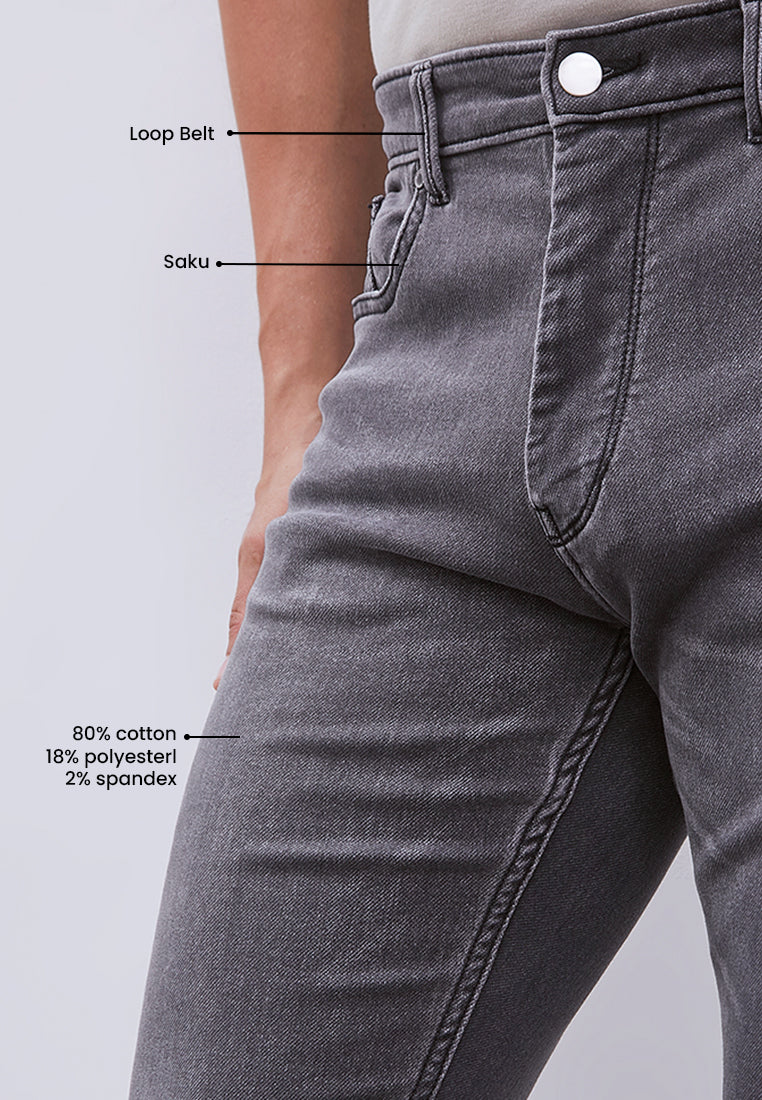 MANZONE - Celana Panjang Denim Pria Kmell 3 Pria Slim Fit - Grey