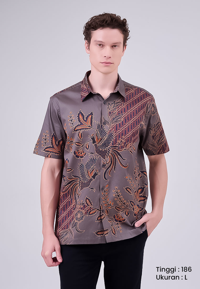 MANZONE - Kemeja Batik Lengan Pendek Pria Kresna Comfort Fit - Dark Green