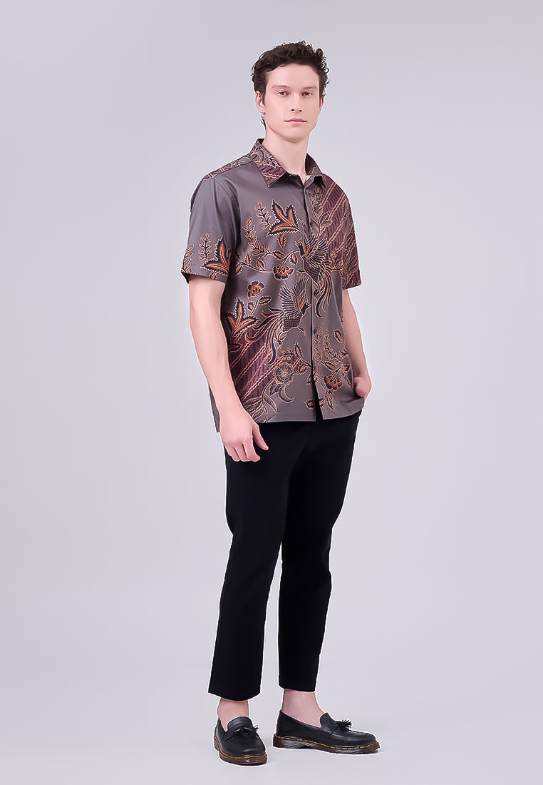 MANZONE - Kemeja Batik Lengan Pendek Pria Kresna Comfort Fit - Dark Green