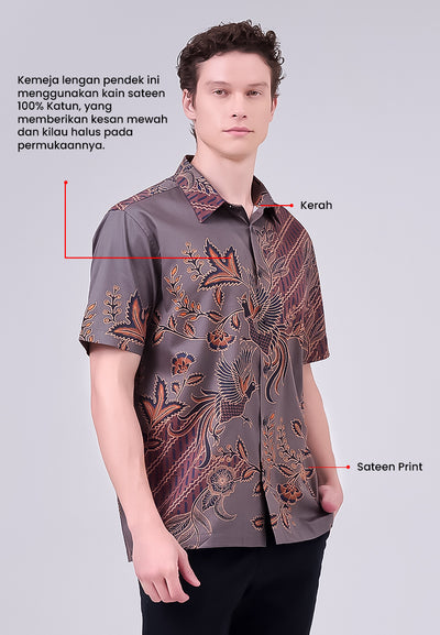 MANZONE - Kemeja Batik Lengan Pendek Pria Kresna Comfort Fit - Dark Green