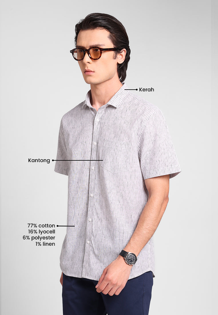 MANZONE - Kemeja Lengan Pendek Pria Maliq 1 Modern Fit - Dark Grey