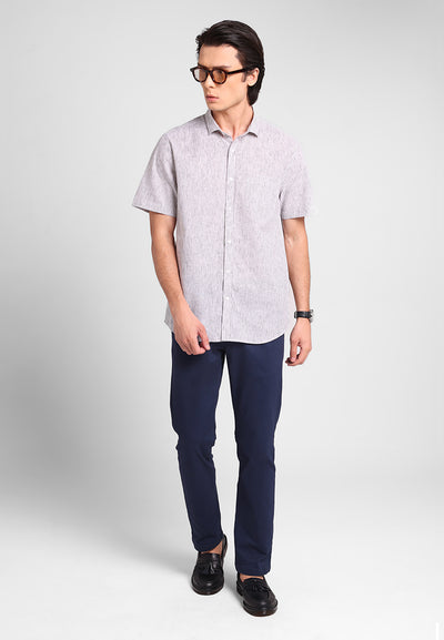 MANZONE - Kemeja Lengan Pendek Pria Maliq 1 Modern Fit - Dark Grey