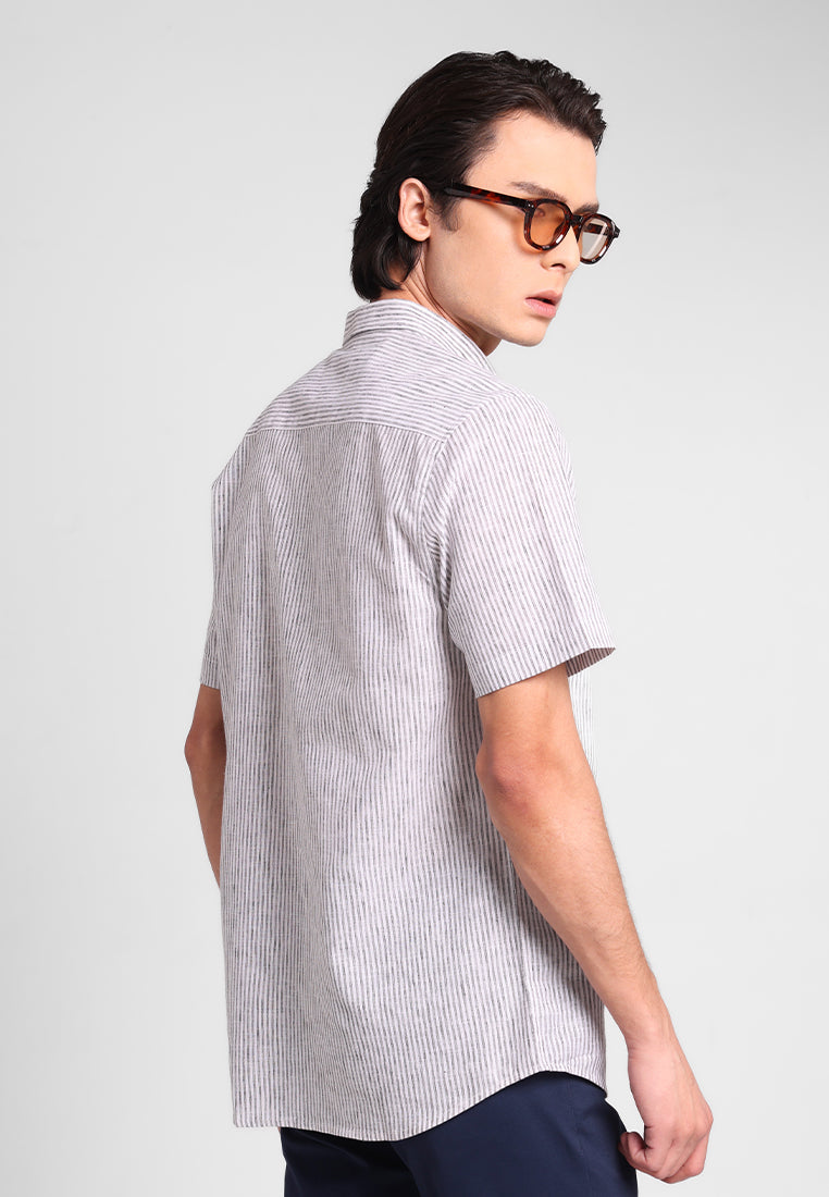 MANZONE - Kemeja Lengan Pendek Pria Maliq 1 Modern Fit - Dark Grey