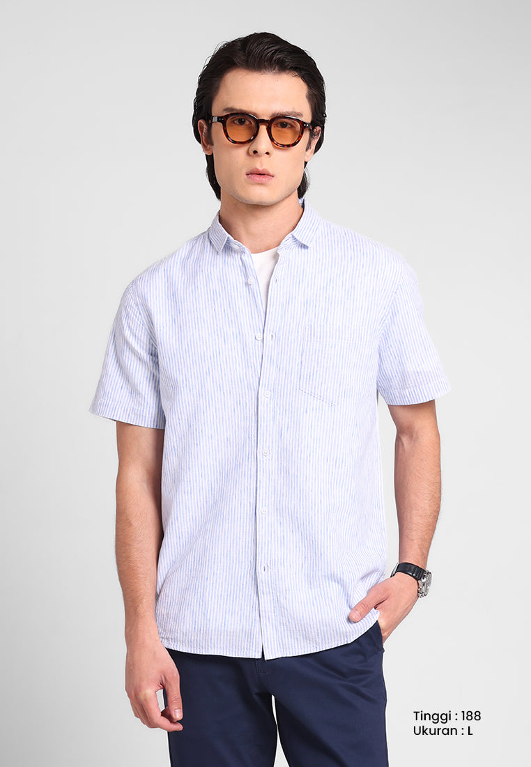 MANZONE - Kemeja Lengan Pendek Pria Maliq 2 Modern Fit - Blue