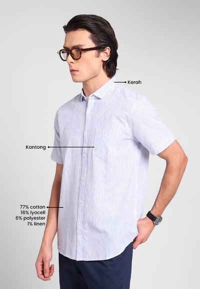 MANZONE - Kemeja Lengan Pendek Pria Maliq 2 Modern Fit - Blue