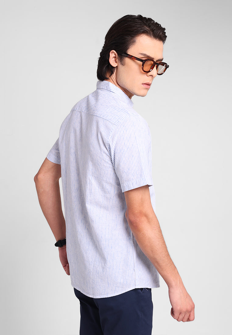 MANZONE - Kemeja Lengan Pendek Pria Maliq 2 Modern Fit - Blue