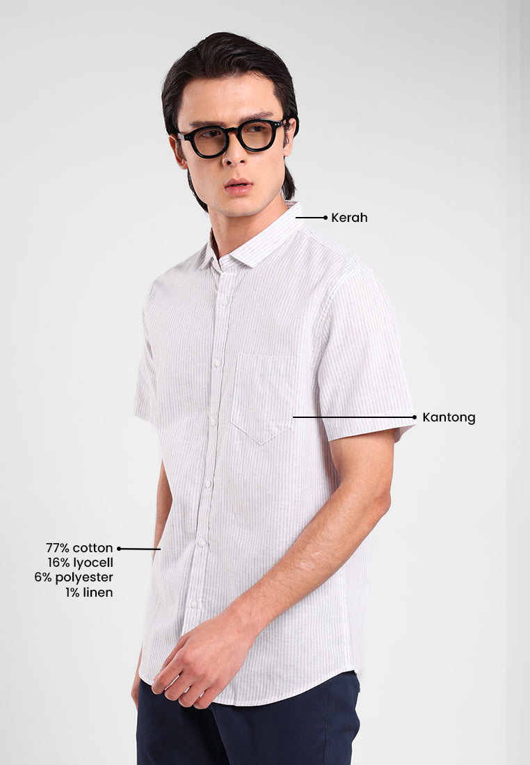 MANZONE - Kemeja Lengan Pendek Pria Maliq 5 Modern Fit - Light Brown