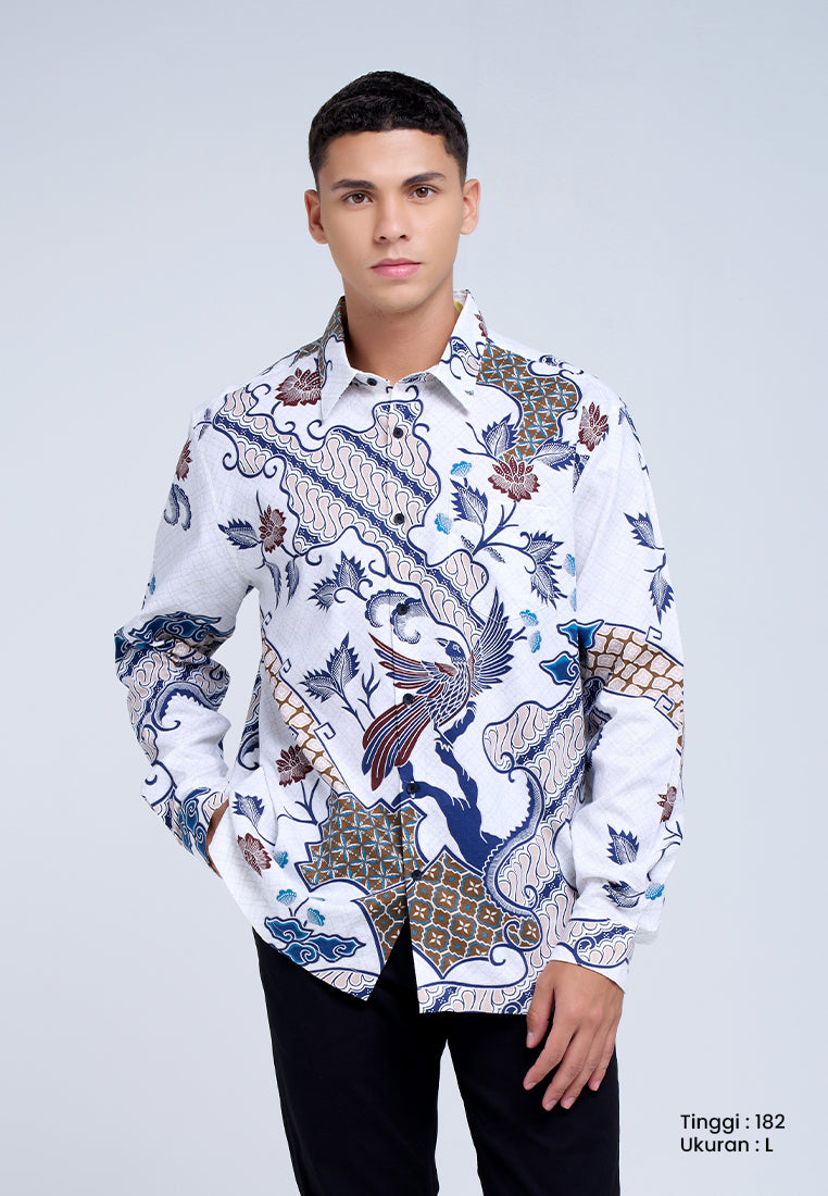 MANZONE - Kemeja Batik Lengan Panjang Pria Subadra Comfort Fit - White