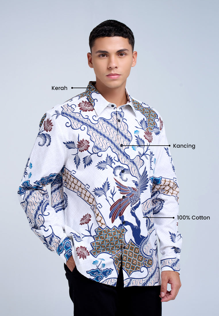 MANZONE - Kemeja Batik Lengan Panjang Pria Subadra Comfort Fit - White