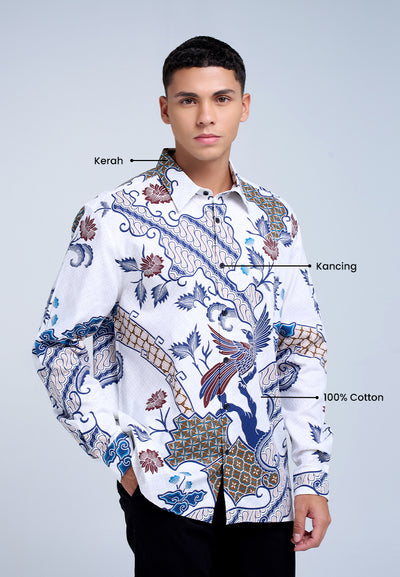 MANZONE - Kemeja Batik Lengan Panjang Pria Subadra Comfort Fit - White