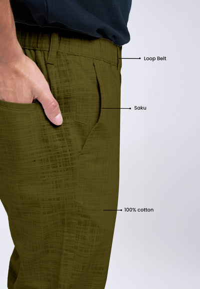 MANZONE - Celana Panjang Pria Tran 2 Reguler Fit - Olive