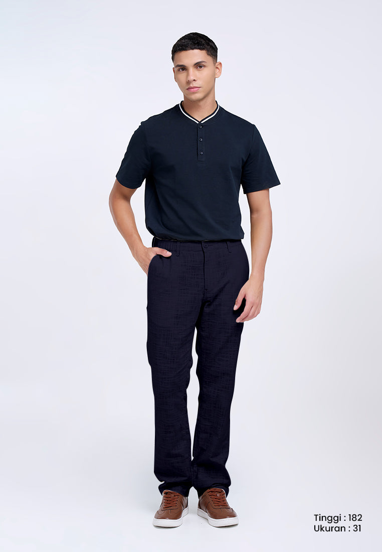 MANZONE - Celana Panjang Pria Tran 5 Reguler Fit - Navy