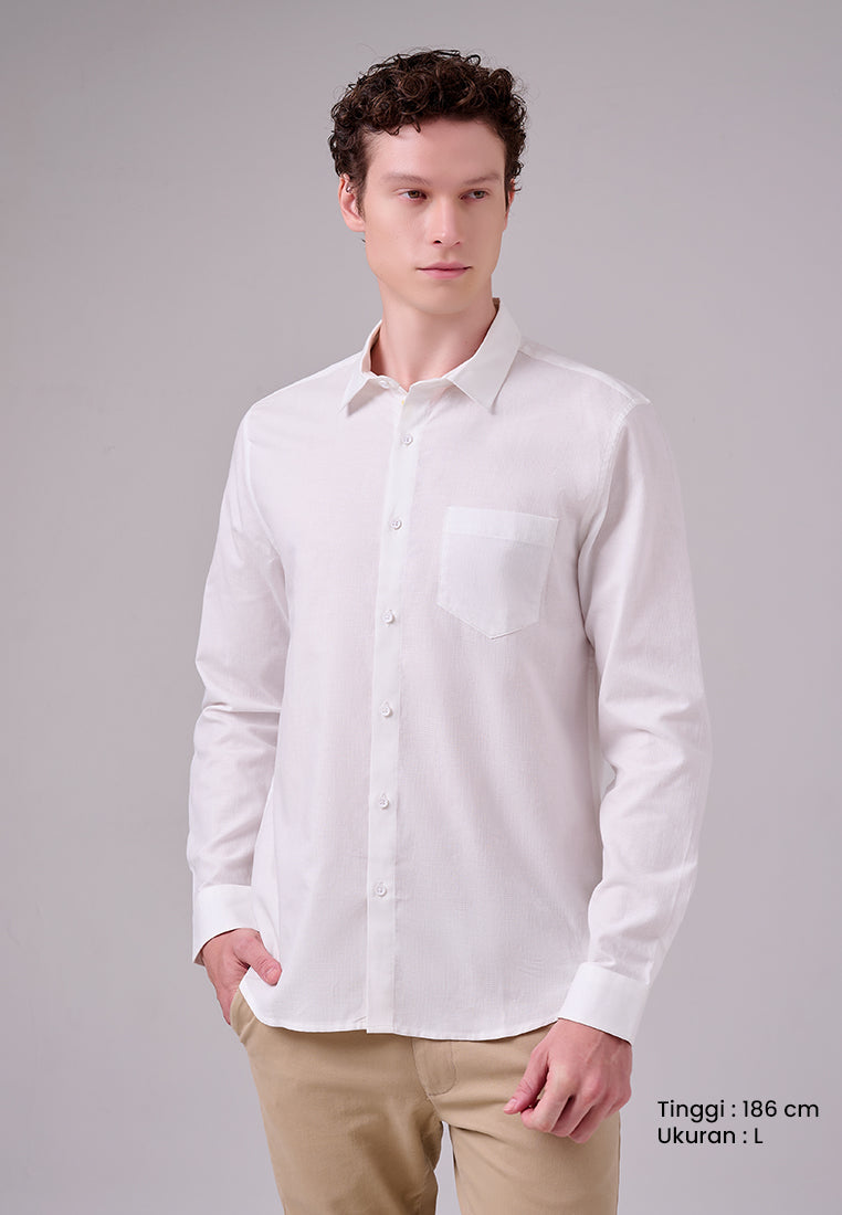 MANZONE - Kemeja Dobby Lengan Panjang Pria Vegard Modern Fit - White