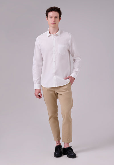 MANZONE - Kemeja Dobby Lengan Panjang Pria Vegard Modern Fit - White